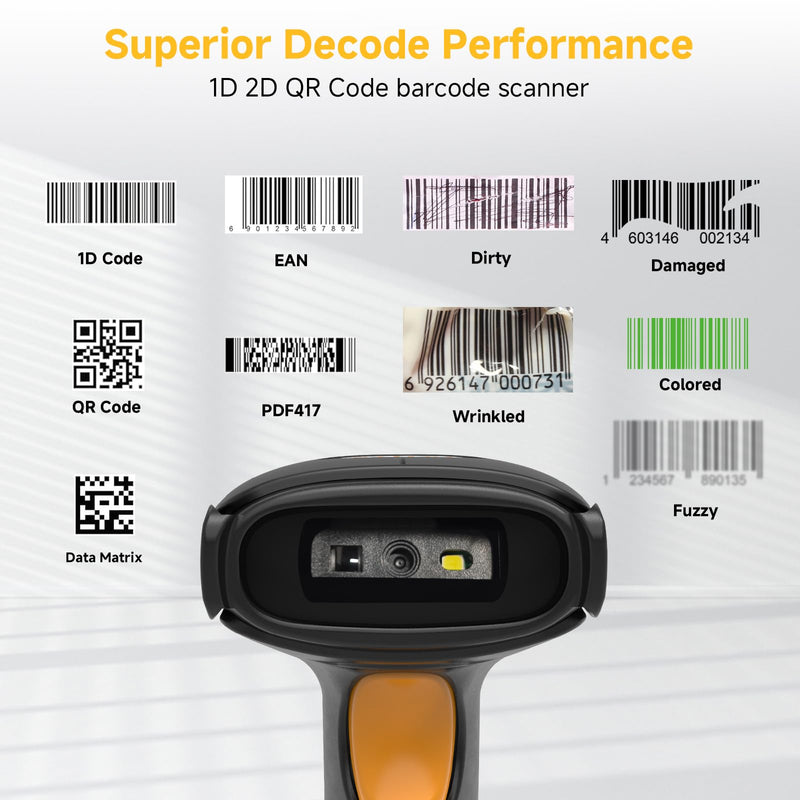 VOTTAN QR 2D Barcode Scanner, Bluetooth & 2.4G Wireless & USB Wired Connect iPad Phone Tablet PC POS, UPC EAN 1D PDF417 Data Matrix 2D Handheld Barcode Scanner
