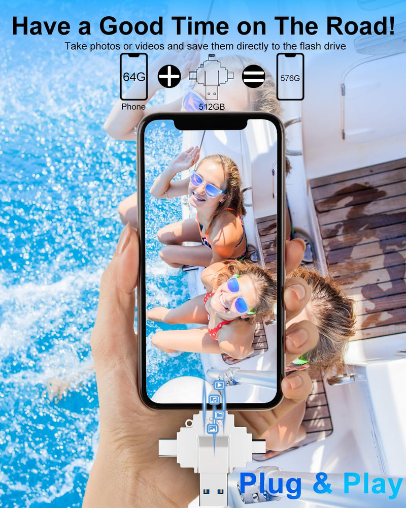 MFi Certified 512GB Photo Stick for iPhone Flash Drive,4 in1 External Storage Thumb Drive for iPhone Photos Videos Contacts Backup,USB C Memory Stick Flash Drives for iPhone/iPad/Android/PC/MAC 512G