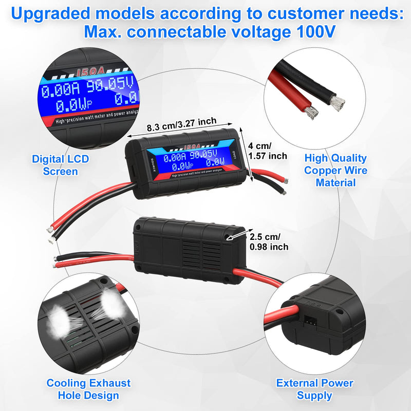 Yunsailing 2 Pcs High Precision Watt Meter Power Analyzer Battery Consumption Performance Monitor with Backlight Digital LCD Screen(15000) 15000.0