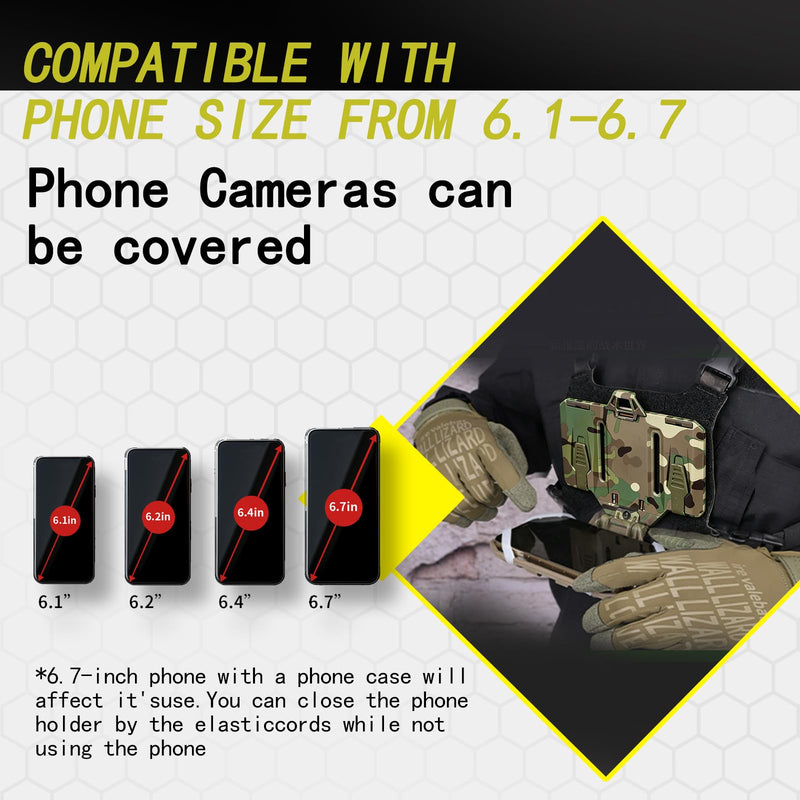 Tactical Phone Holder, Chest Phone Mount for Plate Carrier – MOLLE Compatible Universal Phone Holster for Screen Size 4.7"-6.7", Tactical Vest Attachment for Hunting, Duty, Hiking (Camo Green)