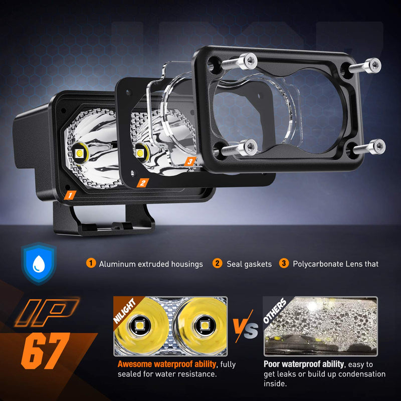 Nilight 2PCS 3Inch Motorcycle Led Pods 1300LM Built-in EMC Driving Light Super Spotlight Offroad Fog Auxiliary Lamp for Motorbike SUV ATV Truck Boat Tractor Forklift White