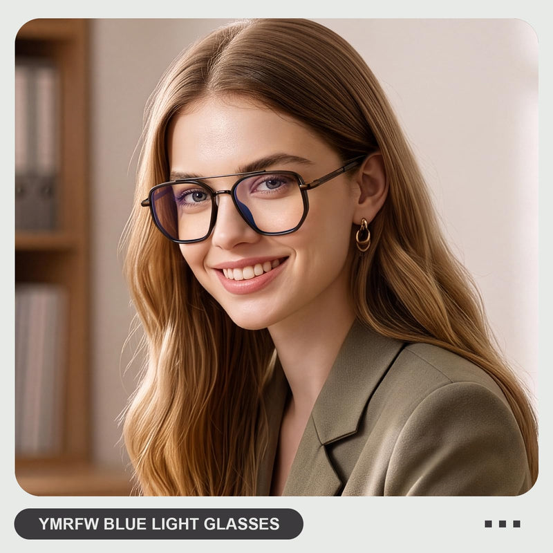 Aviator Blue Light Blocking Glasses for Women Men Trendy Metal Frame Computer TV Eyeglasses Anti Eyestrain Coffee/Brown clear