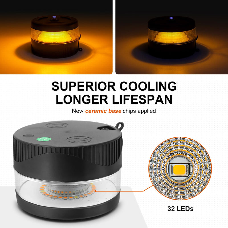 Magnetic Wireless Beacon Light, USB-C Rechargeable LED Strobe Lights for Trucks, Mini Portable Flashing Emergency Safety Warning Light for Postal Car Tractor UTV Golf Cart IP67 Waterproof Amber