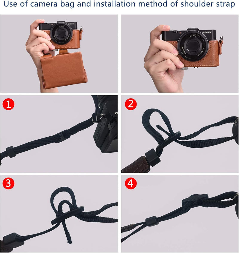 XEVN for Sony rx100 case,for Sony rx100 vi case,dsc-rx100 Mark ii,dsc-rx100 iii.dsc-rx100 iv,dsc-rx100 v RX100 vii m6 5a m3 Protective Leather Camera Case Bag with Camera Shoulder Strap Brown