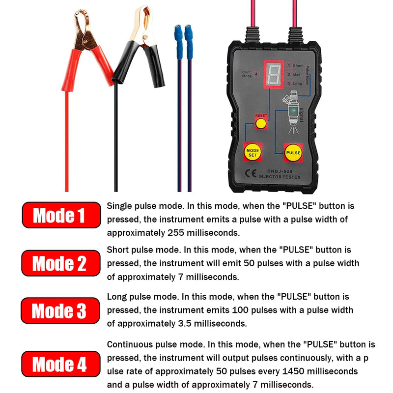 AUCELI Fuel Injector Tester Cleaner Kit, 12V Car Injector Tester with 2 Adapters 4 Pulse Modes, DIY Cleaning Tool Set with Short Circuit Protection, Automotive Gasoline Injector Tester MZ620