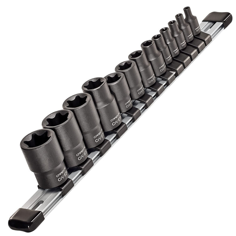 CARBYNE 13-Piece External Torx (eTorx, Female Torx) Socket Set, E4 to E24 | Chrome Vanadium Steel, 1/4, 3/8 & 1/2 inch Drive • From a Family-Run Tool Company Based in the U.S.A.