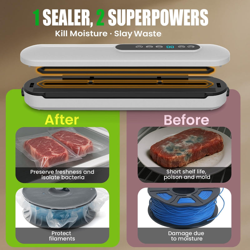HICTOP Dual-Use Vacuum Sealer Precision Suction Power Sealer with Digital Timer for 3D Printer Filament Storage & Food Preservation Airtight Moisture-Proof Packaging System for 1KG PLA PETG ABS Spools