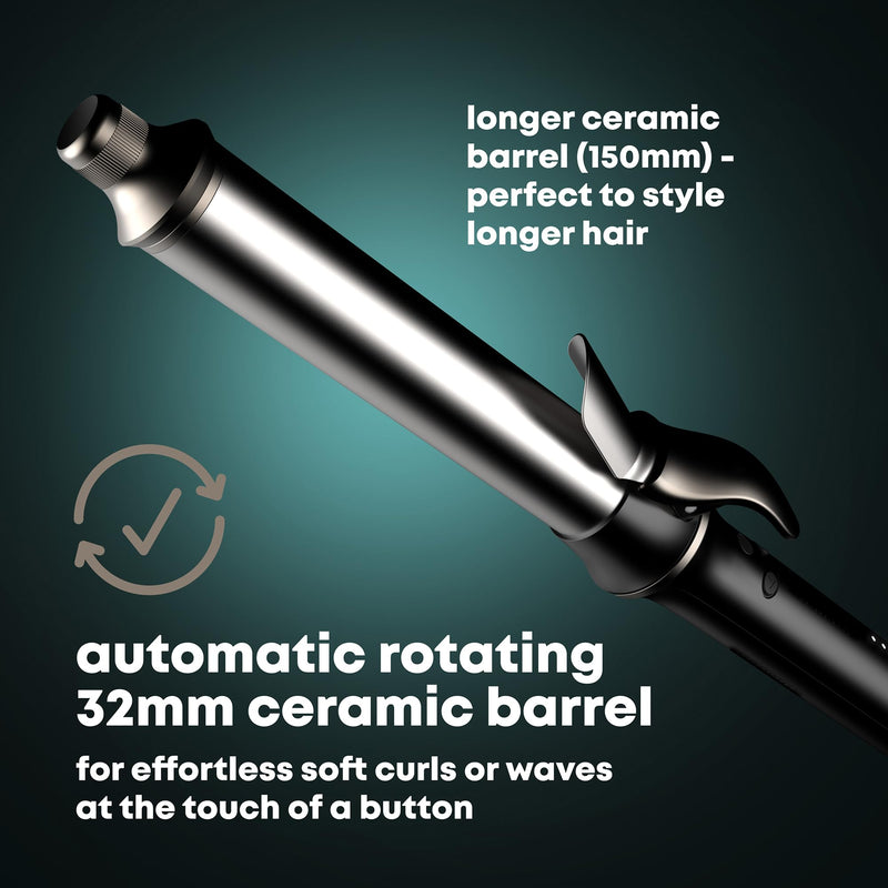 REVAMP Auto Revolve Soft Curl - Automatic Rotating Hair Curler, Ceramic | Curling Iron Tong, Extra-Long Barrel, Long Hair, Tangle Free, Left & Right Hand Rotation