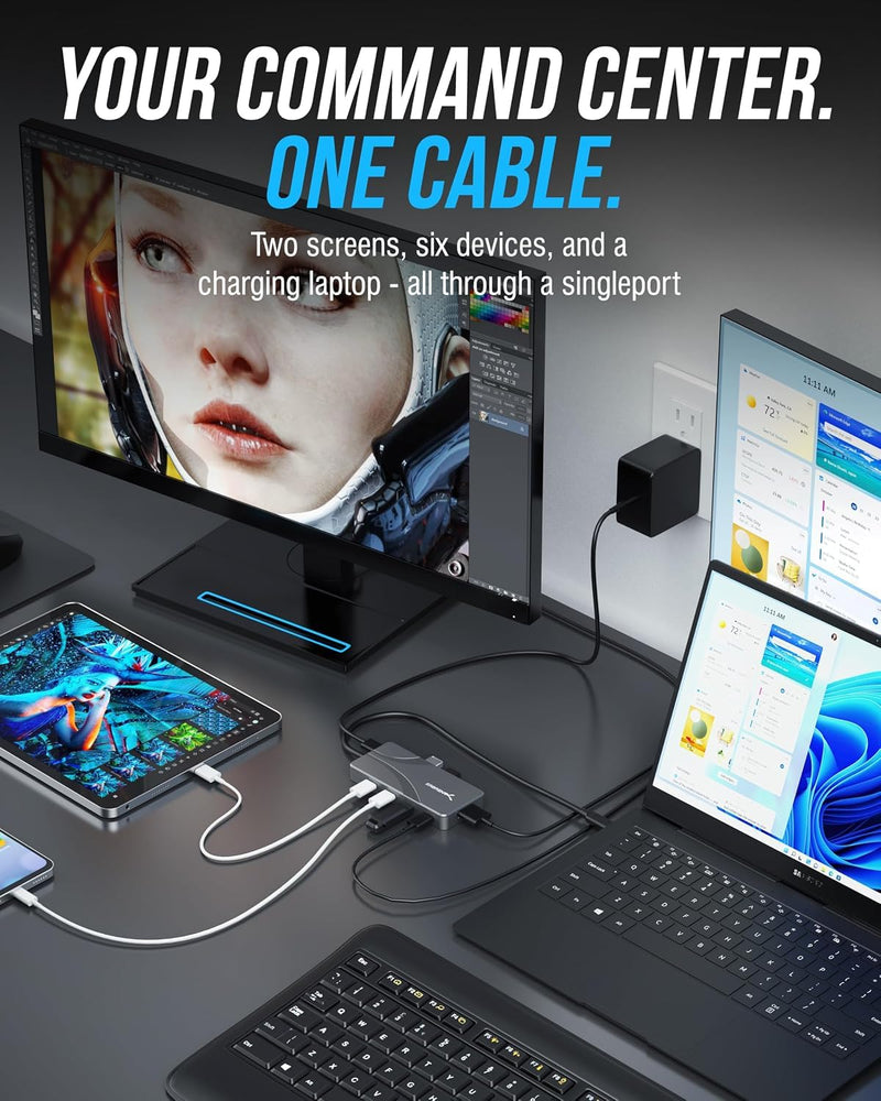 SABRENT OMNIPORT 7D USB-C Dock, Dual 4K HDMI, 100W PD (HB-UC7D) | Dual-monitor 4K@60Hz HDMI + USB-C video; 4x 10Gbps USB-C; 100W PD; MacBook, Steam Deck