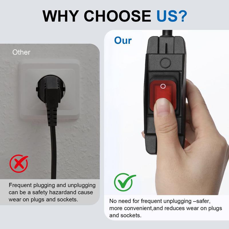 6FT Extension Cord with Switch, Heavy Duty 14AWG Outdoor Waterproof Inline On Off Switch with LED Indicator, 3-Prong Grounded SJTW Power Cord, 15A 125V 1875W for Lights & Equipment 6FT