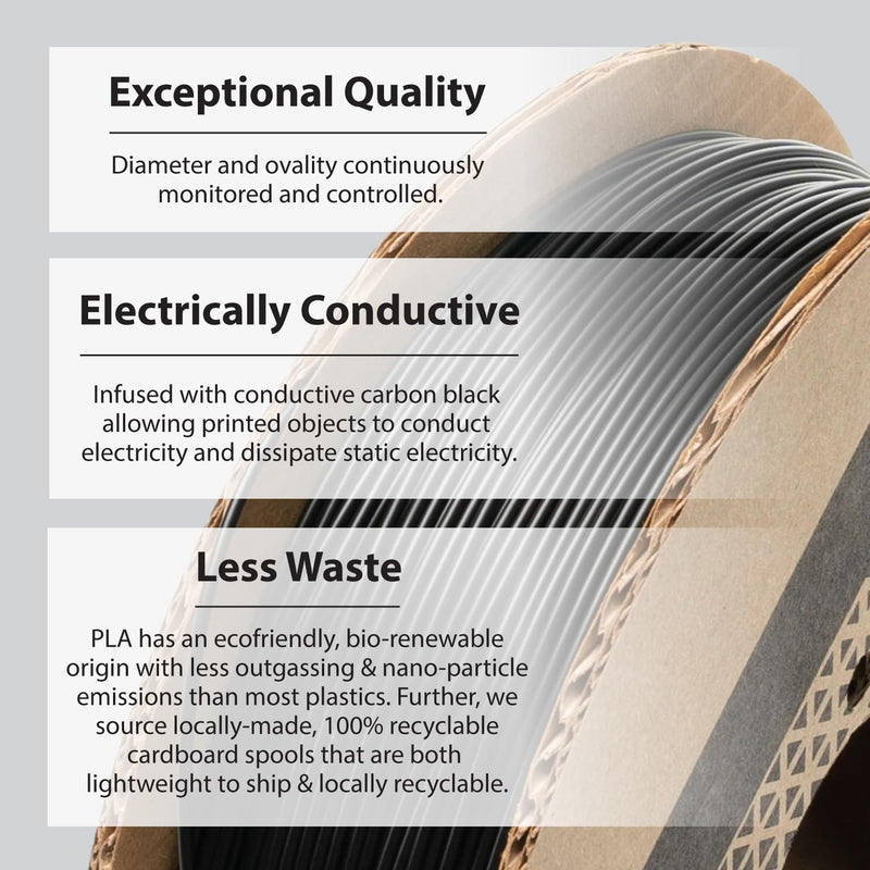 Protopasta Electrically Conductive Composite Black PLA 3D Printer Filament for Electrically Conductive 3D Prints | Easy Printing with Low Warp | 1.75mm Filament | 500g with Recyclable Cardboard Spool Conductive Pla Black 1.75mm, 500g