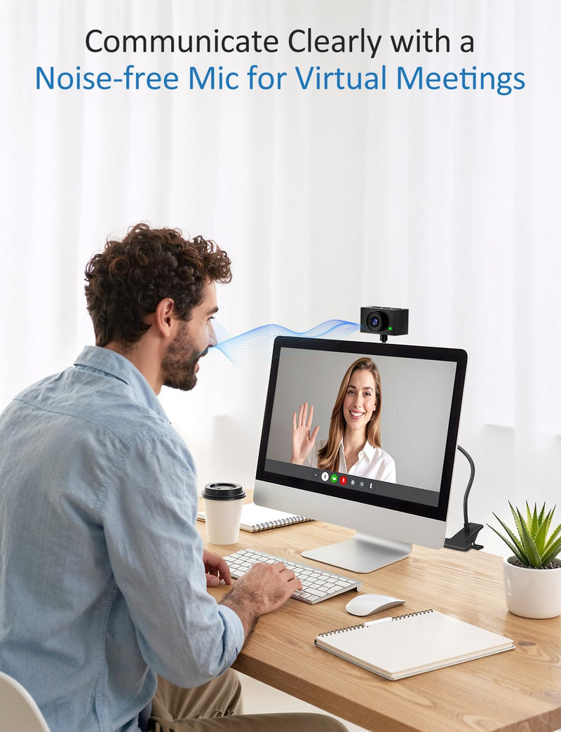 Webcam with Stand, 2K Webcam for PC with Microphone, HD Laptop Web Camera | Wide Angle Webcam With FOV 95°, USB Plug & Play, Manual Focus, Zoom Computer Webcam for Online Teaching, Video Calls Black