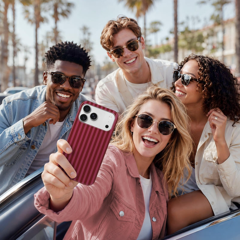 Aurorastar for iPhone 17 Pro Cute Burgundy Striped Soft Phone Case | Soft TPU Thin Slim Shockproof Protective Aesthetic Kawaii Summer Simple Cases for Women Girls, Burgundy Stripes