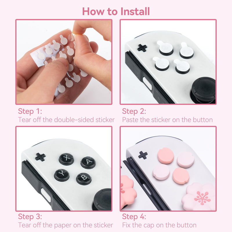 GeekShare Silicone Cross D-Pad Button Caps Set Cute Joystick Cover - ABXY Key Buttons Sticker Compatible with Nintendo Switch/OLED Joy Con - Sakura