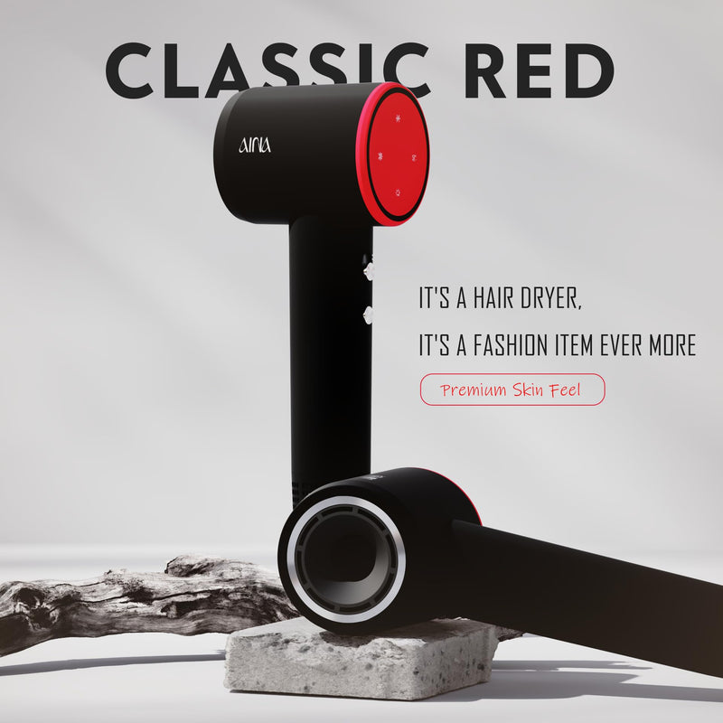 AINA High Speed Hair Dryer,brushless Motor,150,000RPM Lightweight, Ionic&Travel (1A Red) 1a Red