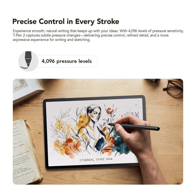 TCL T-Pen 2 Digital Stylus Pen for TCL Tablets, 4,096 Pressure Levels | Interchangeable Tips, Press-and-Hold Eraser, 112-Hour Long Battery, Lightweight Stylus for Writing, Drawing, Sketching