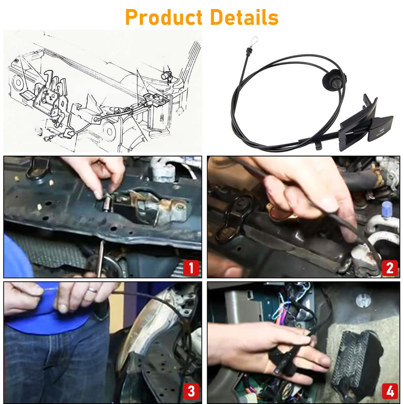 Hood Release Cable & Handle Compatible With 1987-1997 Ford F150 F250 F350 Super Duty Bronco F53 F59 - Latch Replace for 912-042 F2TZ16916A - 1PC, Black