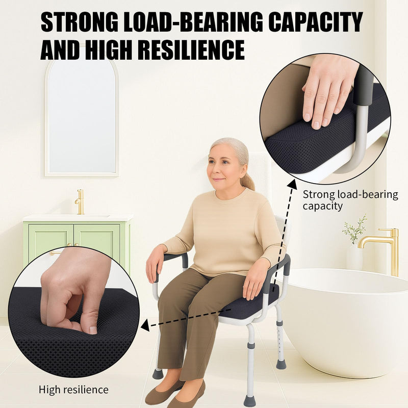 2 Pack Shower Bench Cushion, Soft Chair Pad for Elderly Bathing, Easy to Clean & Quick Dry, 4D air Fiber Material, Suitable for Shower Seat Cushion, Bathtub Baths, Poolside Rest, Black