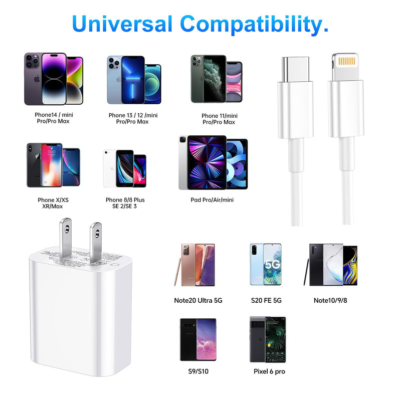 for Phone Charger Fast Charging, Upgarded 20W USB C Wall Charger with 3Pack 10FT USB C to Lightning Cable, Phone Cable Fast Charging Compatible withi Phone 14/13/12/12 Pro Max/11/Xs Max/XR 3*10ft USB C TO L White Pink Lightgreen