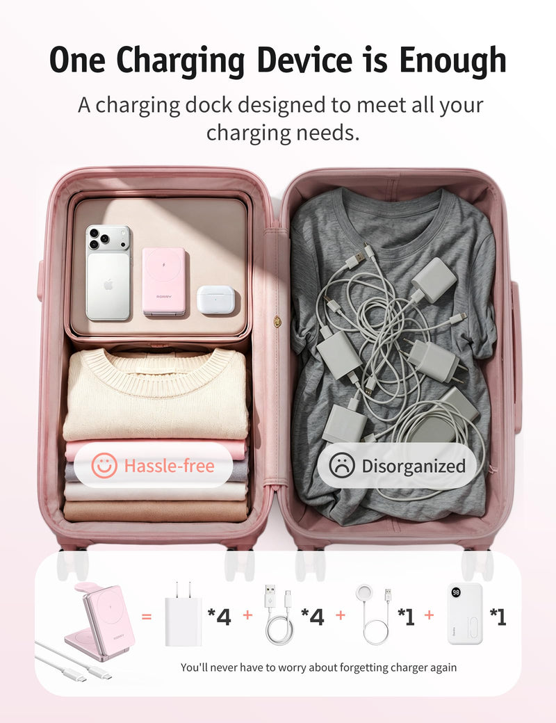 RORRY Auradock iPhone Charging Station 3 in 1 for Apple,10000mAh Power Bank | 30W Wireless Magnetic Fast Charging Station for iPhone/Apple Watch/AirPods with Detachable Magnetic Portable Magsafe Charger pink 10000 mAh
