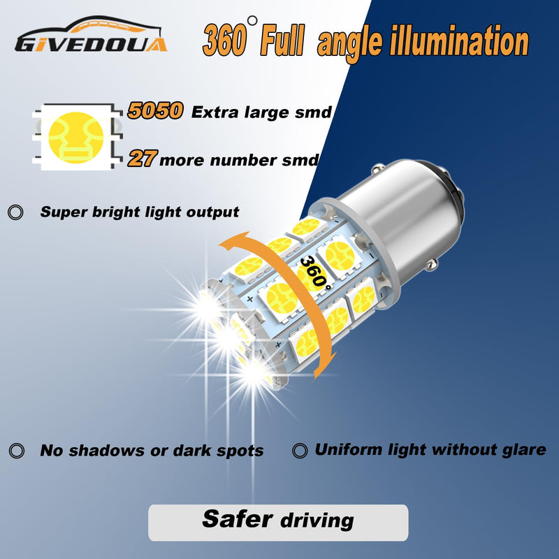 GIVEDOUA 1157 Led Bulb BAY15D 7528 2057 2357 Led Bulb for Brake Lights, Backup Reverse Lights,Tail Lights, Super Bright 5050 27-SMD 12V White (4pcs) 4