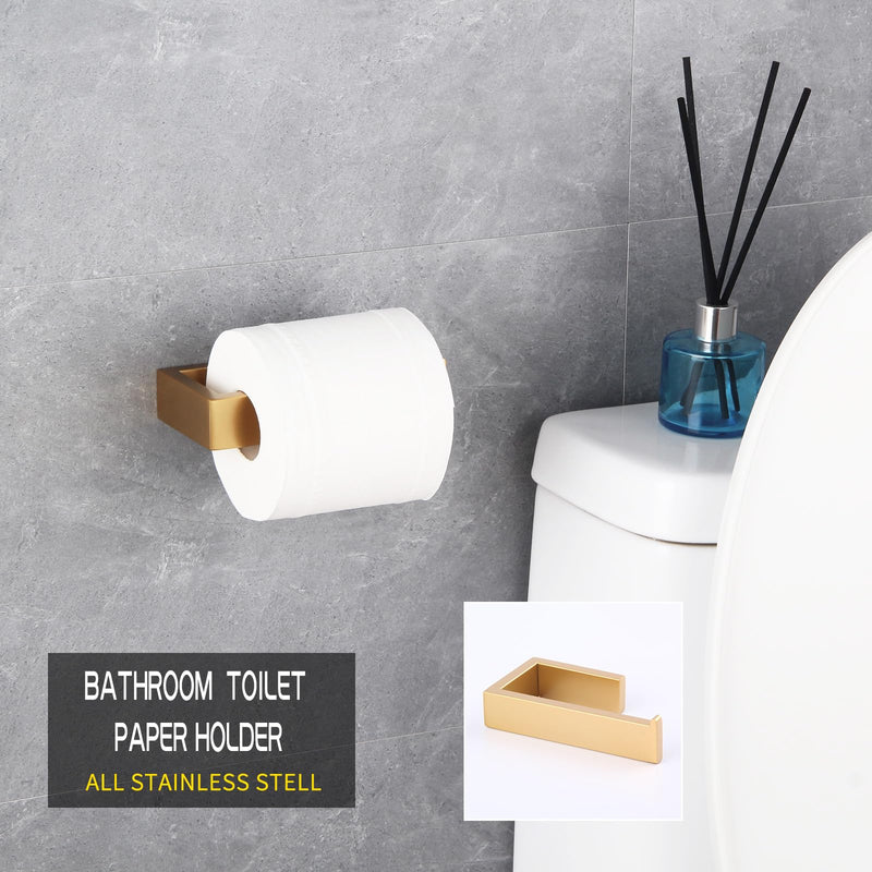 GERZWY Bathroom Accessory 3-Piece Set SUS 304 Stainless Steel Toilet Paper Holder Towel Ring Towel Hooks Wall Mount Gold Finished HG1708-3BE