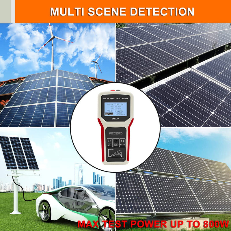 FrogBro Solar Panel Tester Photovoltaic Multimeter Upgrade EY800W with Ultra Clear LCD, Smart MPPT Open Circuit Voltage Troubleshooting Utility Tool for Solar PV Testing (LCD 800W) 800W-OLD