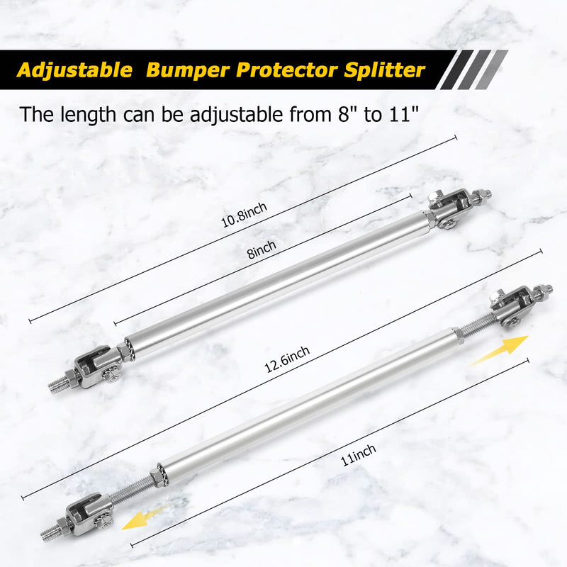 AUXMART 2PCS Splitter Rods, 8"-11"Adjustable Splitter Strut Rods Front Splitter Support Rods, Bumper Lip Splitter Diffuser Strut Rod Universal Tie Support Bars, Silver 8" - 11"