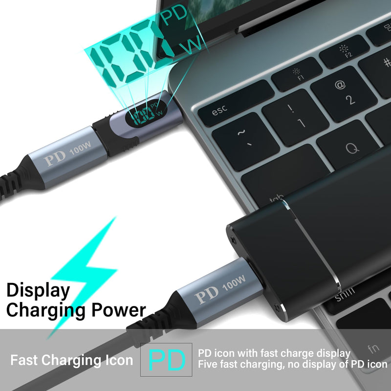 USB C Adapter, 100W USB C Female to USB C Male Extension Adapter Type C Power Meter Tester with Digital Display for iPad Pro iPhone 15 Pro Max MacBook Pro Laptop and All USB C Cable