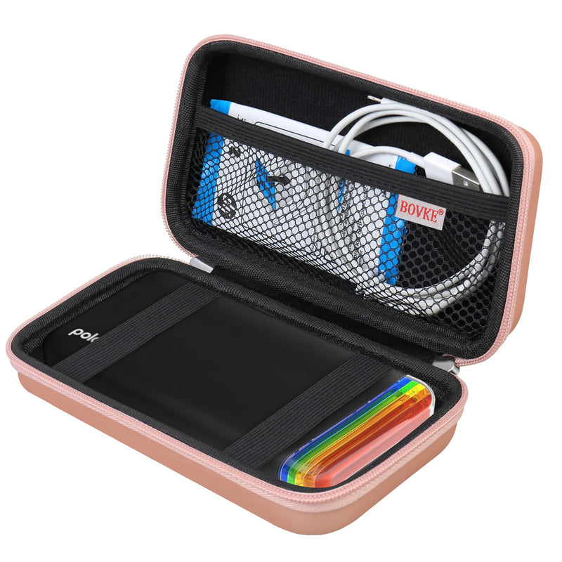 BOVKE Carrying Case for Polaroid Hi-Print 2nd Generation Bluetooth Connected 2x3 Pocket Photo Dye-Sub Printer, Mesh Pocket for Polaroid Hi-Print Paper - 2x3 Paper Cartridges and Cables, Rosegold