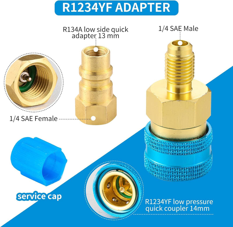 R1234YF Quick Coupler Kit, R1234yf to R134a Quick Coupler Adapter, R1234YF High and Low Side Quick Couplers Kit (R1234YF Adapter + 1PC Can Opener) R1234YF Adapter + 1PC Can Opener