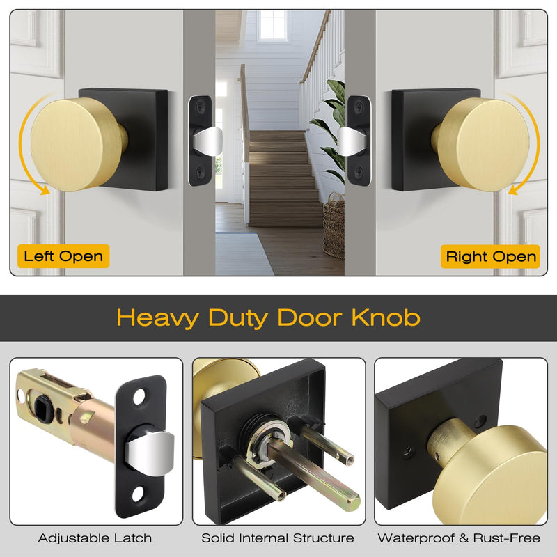 EHOMEWARE 1 Pack Black Gold Door Knob, Passage Door Knobs Interior No Lock, Keyless Hallway/Closet Door Handle, Heavy Duty Reversible Door Handle for Left/Right Doors Black with Gold Passage Door Knob