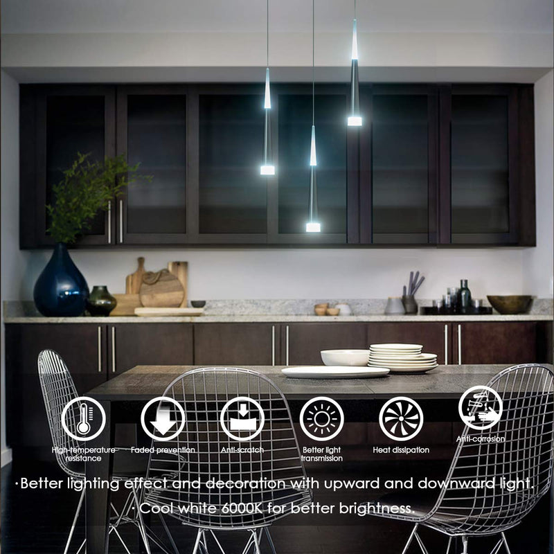 Modern Mini Island Pendant Light with Acrylic Shade LED Cone Contemporary Pendant Lighting for Kitchen Island Dining Room Living Room Bar 9W Cool White 6000K Aluminum Chrome 6000K