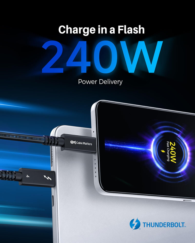 Cable Matters [Intel Certified] 40Gbps Active Thunderbolt 4 Cable 6.6 ft with 240W Charging and 8K Video, Black - Fully Compatible with USB C/USB-C, USB4, and Thunderbolt 3