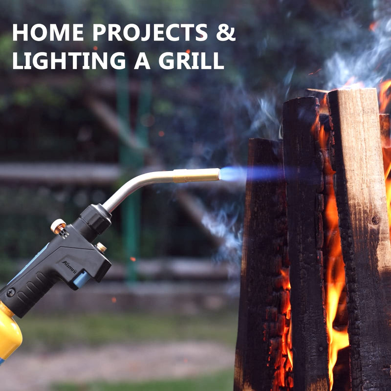 MAPP/MAP/PROPANE Gas Torch,Maximum Temperature 2372℉/1300℃ for Welding, Brazing, Soldering, Thawing, Grilling & More,Use Safe (Fits CGA600, 14.1oz Fuel) Black