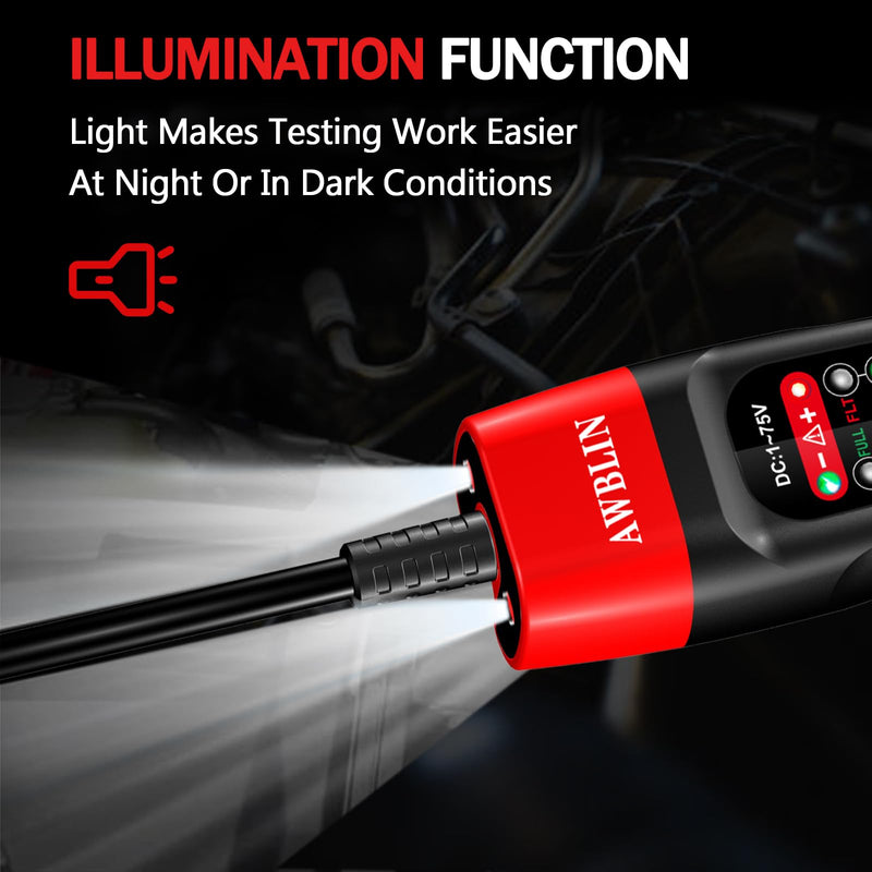 Automotive Test Light & Battery Alternator Tester, 1-75V DC LCD Digital Circuit Tester with Illumination, Heavy Duty Light Tester with Voltmeter, Fuse Voltage Tester Auto Electrical Tool