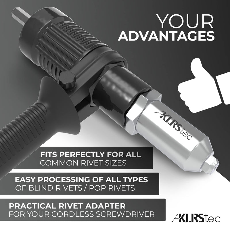 KLRStec Professional Rivet Gun Adapter - Rivet Attachment for Cordless Screwdrivers and Drills - Easy processing for Pop Rivets
