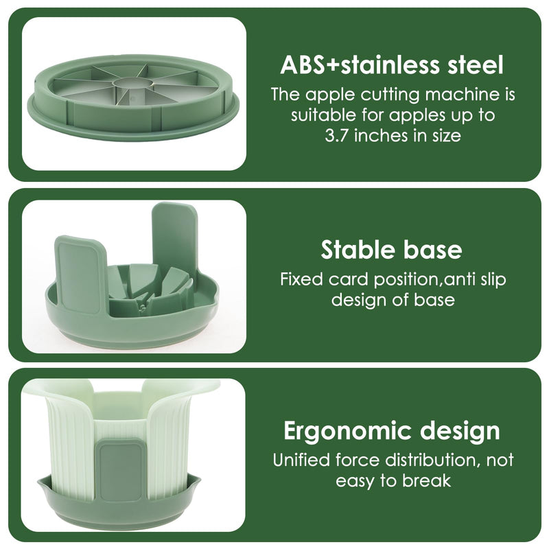 Apples Slicer and Corer, 8 Slices Heavy Duty Pear, Mango & Tomato Cutter with Stand & Comfort Handle, Up to 3.7 IN Apples(Green,3 cut pieces) Green 3 cut pieces