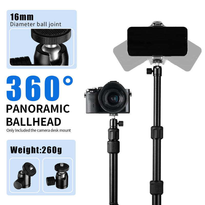 Selens Tabletop Camera Desk Mount Stand, 9.4"-18.5" with 1/4" Ball Head, Adjustable Desktop Stand Mount for DSLR Camera, Ring Light, Live Streaming, Video Studios