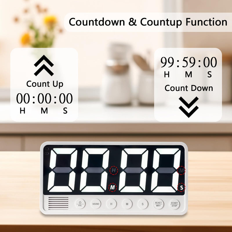 Digital Kitchen Timer with 7.1” Extra Large Display, Rechargeable Magnetic LED Countdown/Up Memory Timer with 6 Alarms & 4 Volume Levels for Cooking, Classroom, Office, Home Gym (Black) Black