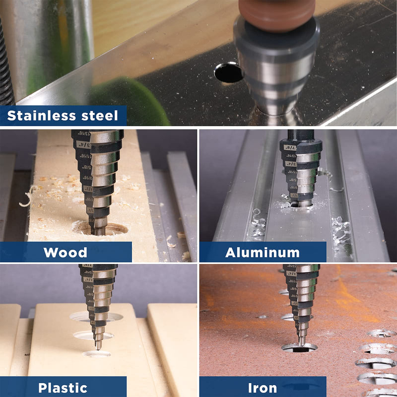 1/4 to 1-3/8 Inches M2 HSS Step Drill Bit for Metal, Plastic, Wood, Aluminum, Heavy Duty Unibit with Multi Hole Sizes 1/4" to 1-3/8"