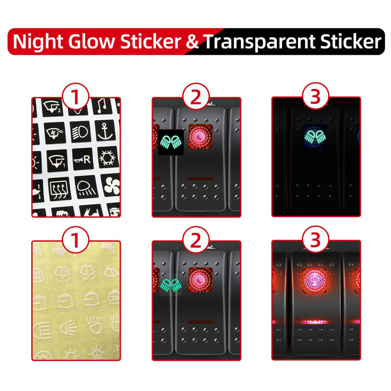 FXC Rocker Switch Aluminum Panel 5 Gang Toggle Switches Dash 5 Pin ON/Off 2 LED Backlit for Boat Car Marine Red 5Gang Red