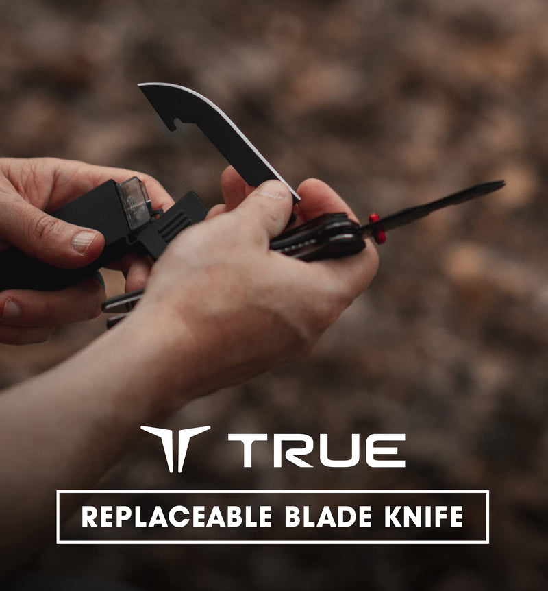 TRUE Replaceable Blade Knife | Pocket Knife with Drop Point Black Oxide Blade, 3CR13 Stainless Steel, 2-Step Replaceable Blade System