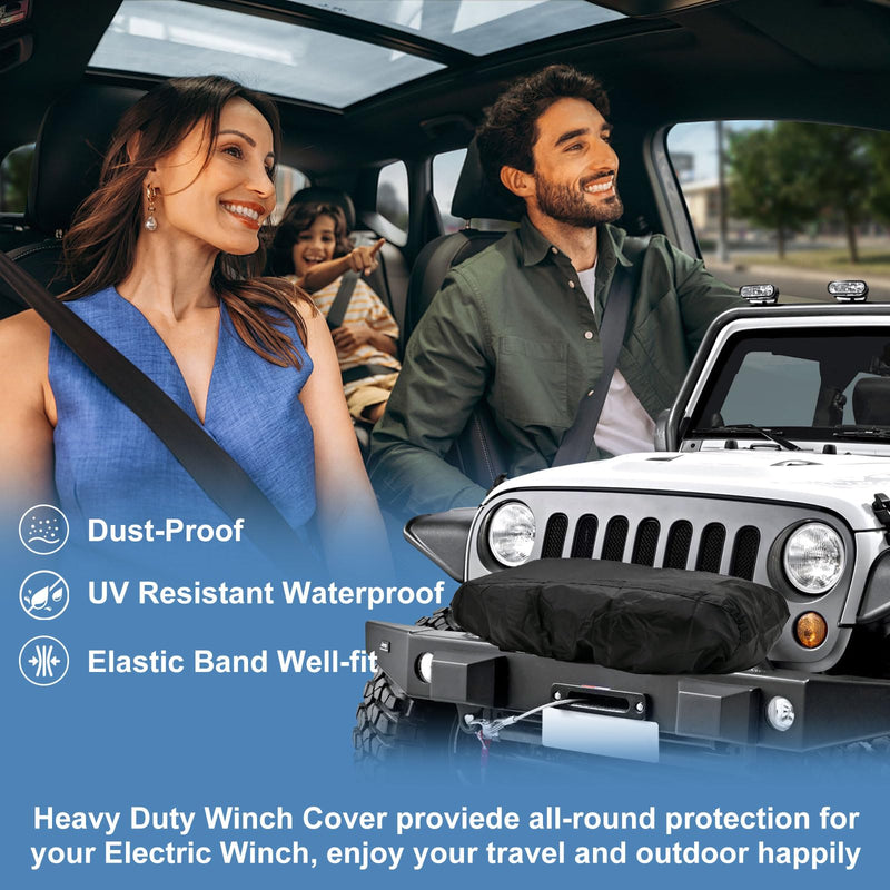 Winch Cover, New Upgrade Heavy Duty 600D Oxford Fabric Winch Covers for 8500-17500 lbs Electric Winch, Waterproof Dustproof Sunproof UV Resistant Tear Resistant Durable, 22″ x 9.8″ x 7.5″