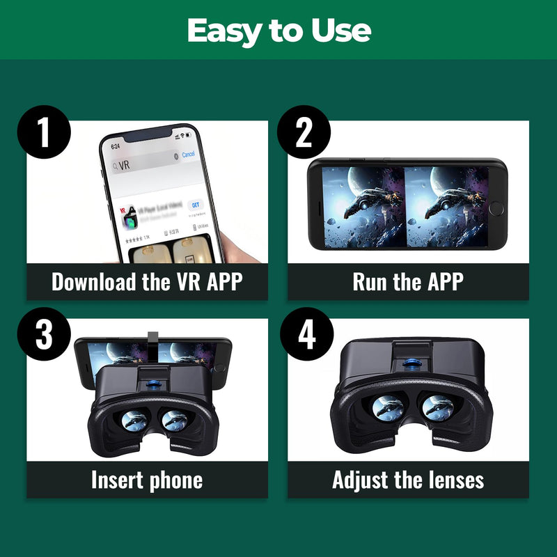 VR Headset for Phone with Controller, Anti-Blue Lens PD & Fl Adjustable Virtual Reality Goggles Set for Kids and Adults, Compatible with iPhone 16/15/14/13/12 Samsung Android 4.5-6.7" Black