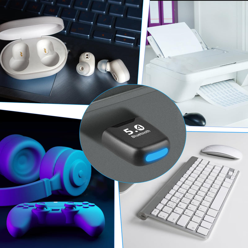 Bluetooth 5.4 Adapter, USB Bluetooth Dongle Receiver for PC, Plug and Play for Windows 8.1/10/11, Connect up to 7 Devices, Supports Wireless Keyboard, Mouse, Headphones, Speaker, Game Console, etc