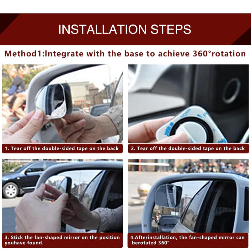 2 PCS Car Blind Spot Mirror, 1.9In x 1.9In HD Convex Frameless Glass PC Vehicle Rearview Mirrors Accessories with 3M Adhesive, Universal Fan-shaped Automotive Reflective Assist Mirror (Silver)