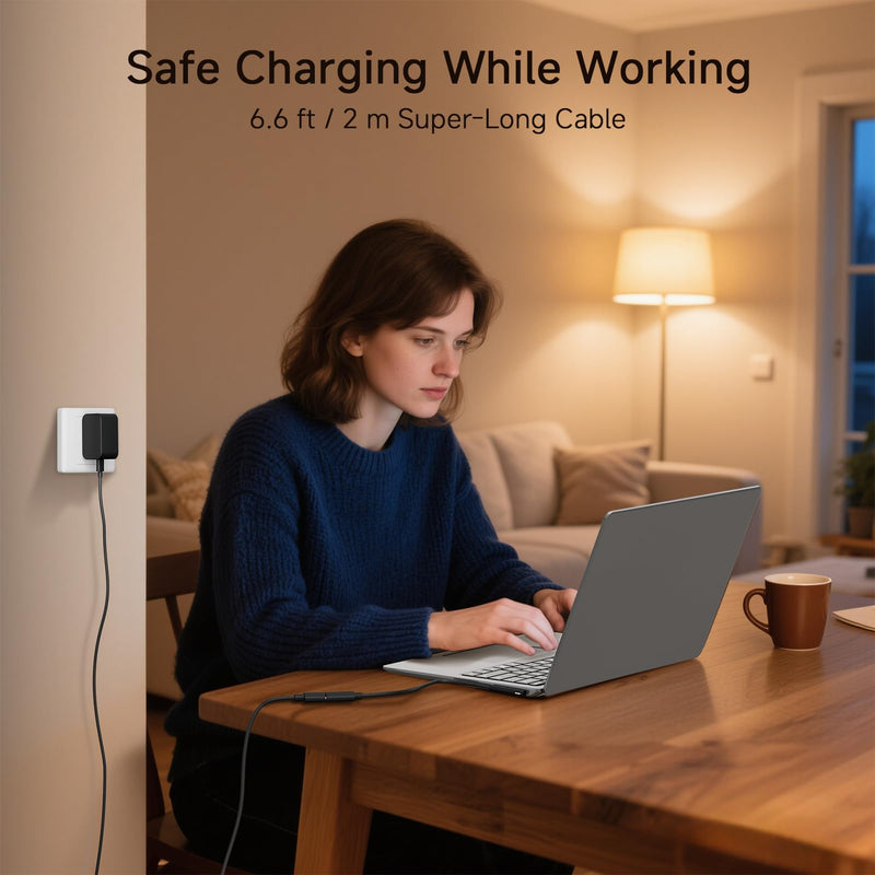 65W Charger for Microsoft Surface Pro 11, 10, 9, 8, 7+, 7, X, 6, 5, 4, 3, 2-in-1 Power Adapter for Windows Surface Laptop 7/6/5/4/3/2/1, Go Tablet, Book 3/2/1, 6.6ft USB-C Cable, Original Quality