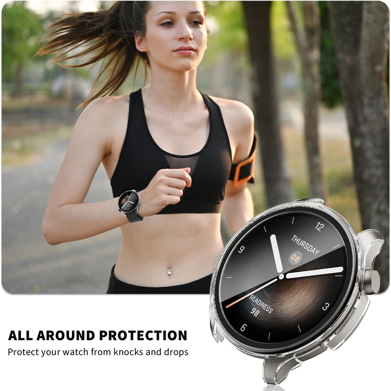 Rc-Z 2-Pack Screen Protector case for Amazfit Balance 2 Smart Watch, Hard PC Bumper Built-in Tempered Glass Film Face Cover Replacement Accessories for Women Men, Black 47mm