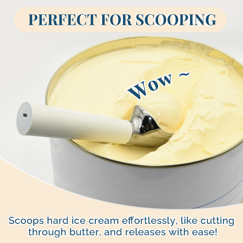 Heated Ice Cream Scoop Rechargeable, Electric Warming Ice Cream Scooper with LED Display, Heats to 158°F for Hard Ice Cream, Easy for Seniors & Kids, IP67 Waterproof (White, 2 oz) White